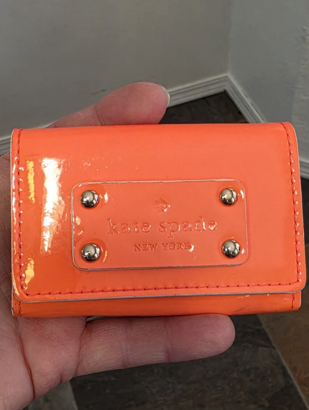 Kate Spade New York Pasadena Holly Wallet Neon Orange Patent Leather - AS IS